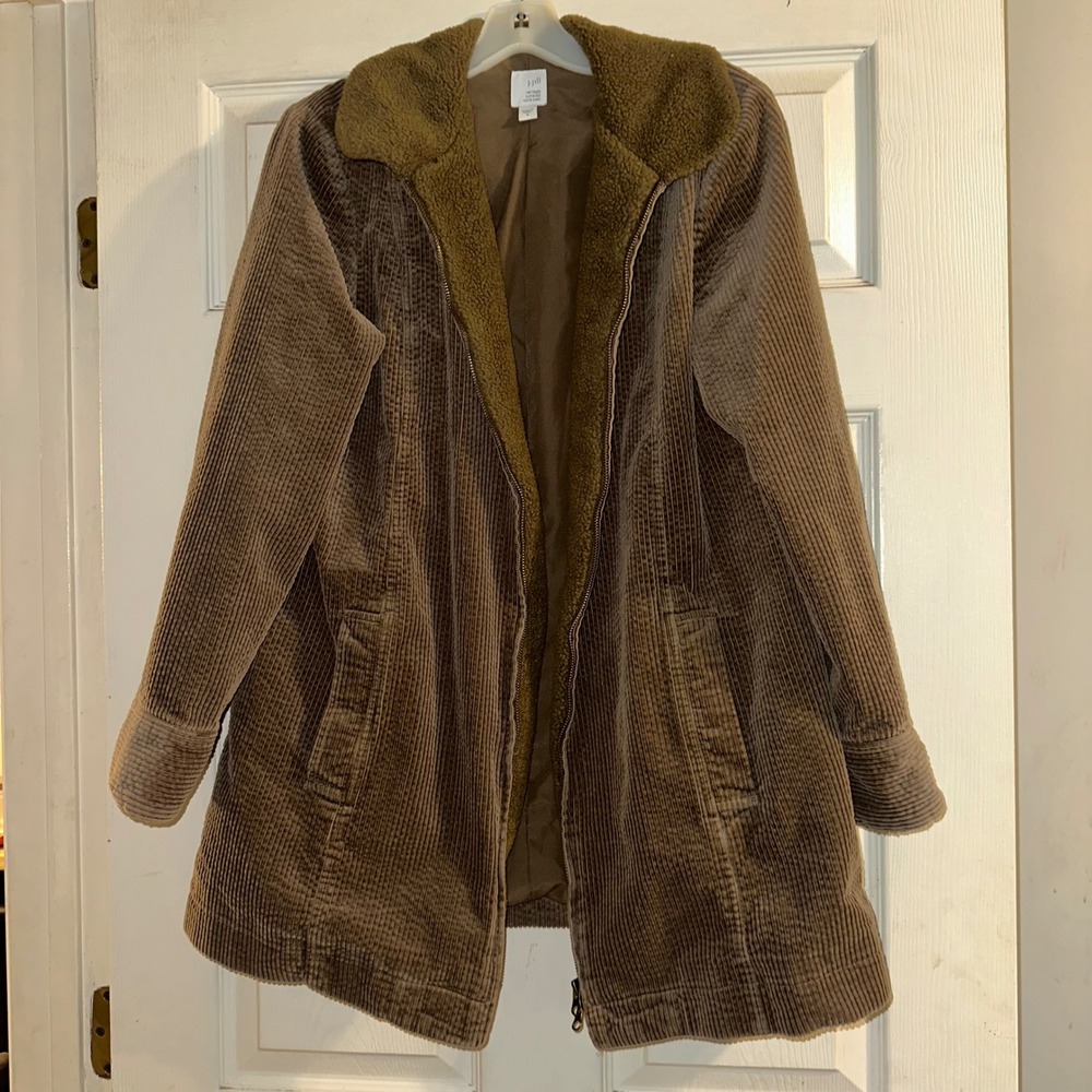 J.‎ Jill Heritage Tumbled Cord Coat size Medium Corduroy Lined Brown Jacket